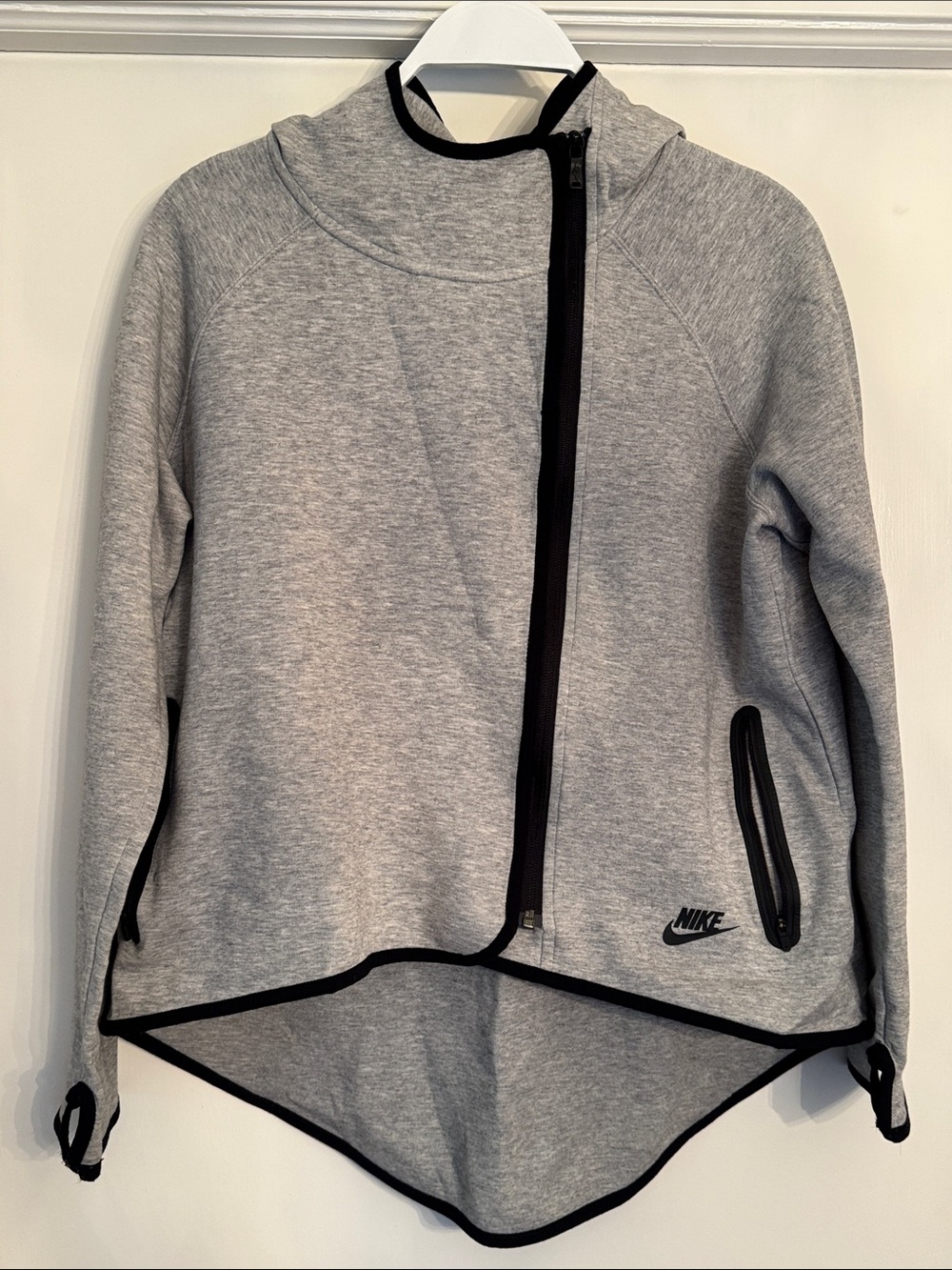 Nike Women's Heather Gray Asymmetric Zip Hoodie with Black Trim